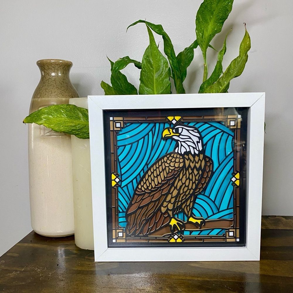 3D Bald Eagle Stained Glass Shadowbox